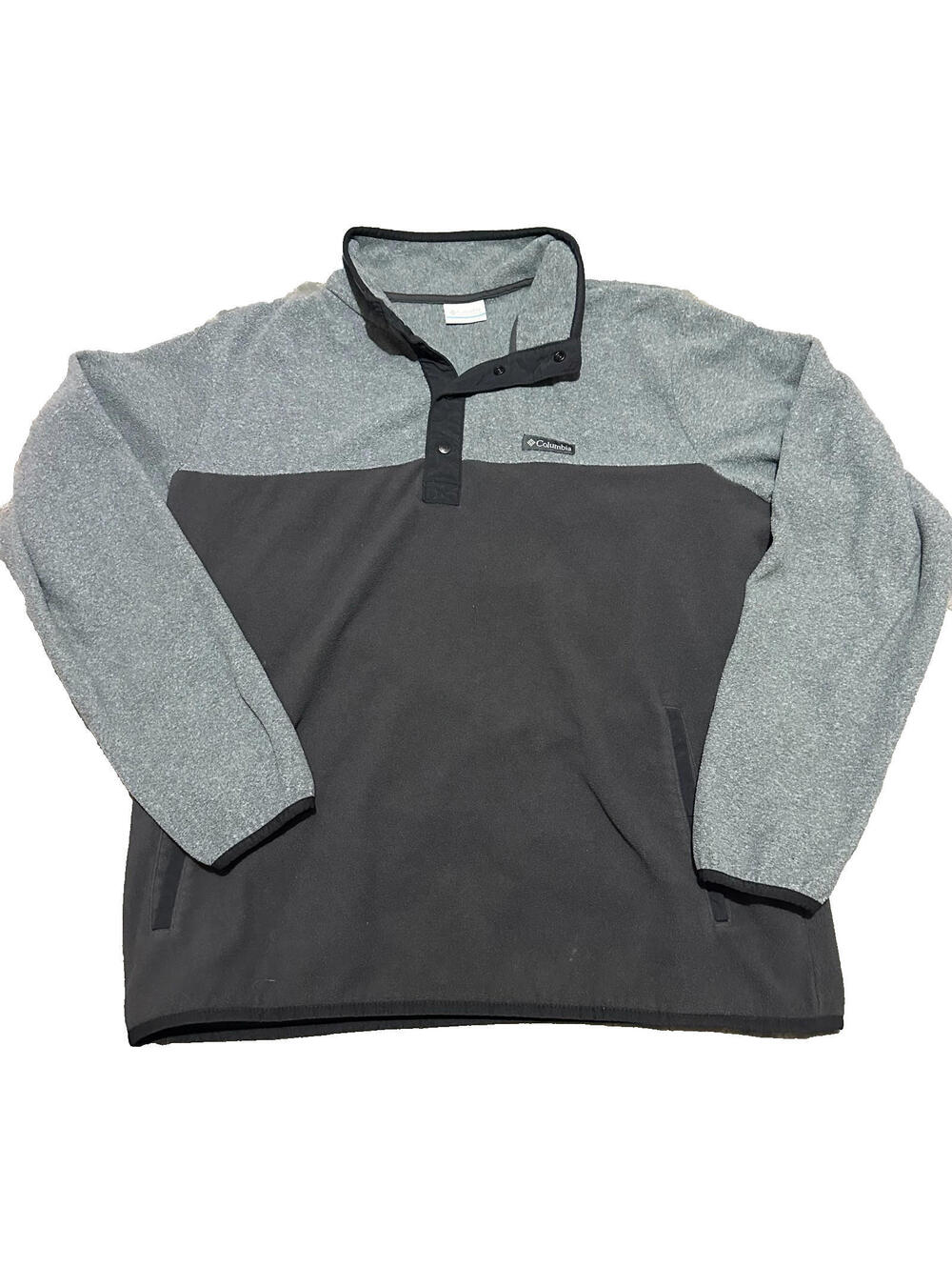 Columbia Men Large L Grey Black 1/4 Snap Long Sleeve Fleece Pullover Sweater